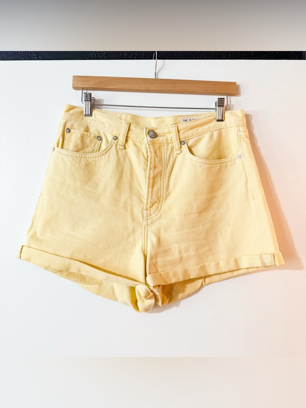 Rag & Bone Maya High-Rise Shorty Shorts Relaxed Fit Butter Yellow Size 28 - Picture 2 of 8